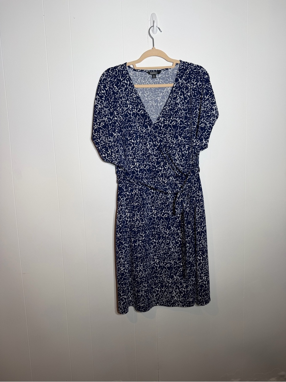 Nicole Miller Navy and White Wrap-Style Floral Dress